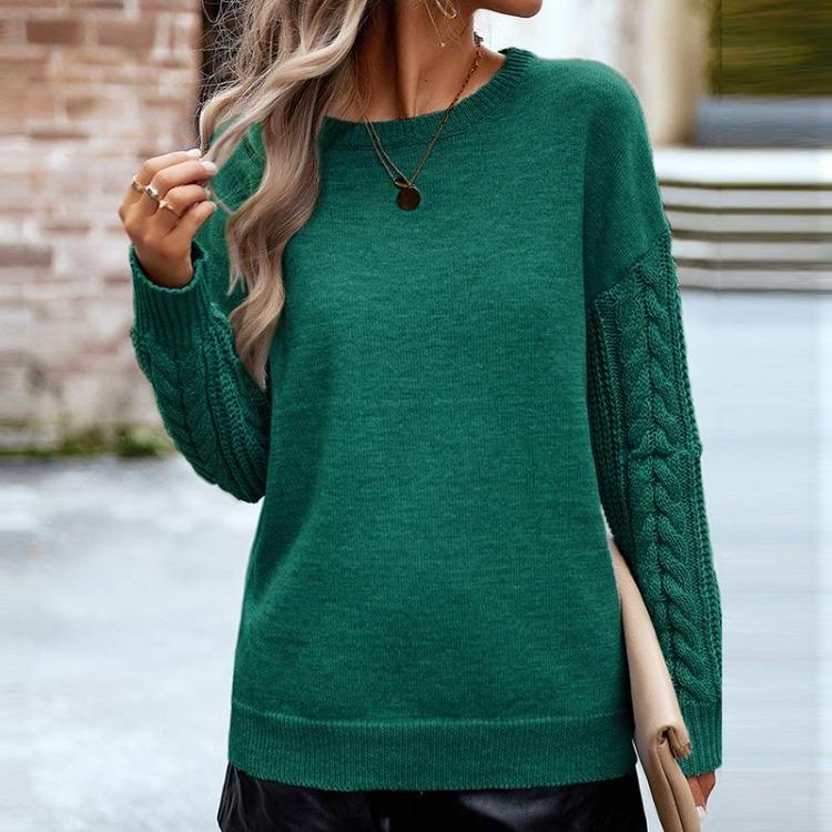 Loose Knitted Sweater Women Long Sleeve O Neck Autumn Winter Solid Color Tops