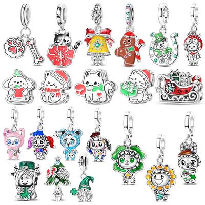 Christmas Series Copper Animal Charms Flowers Bead Pendant Fit Original Charm Bracelets Women Diy Jewelry Gift