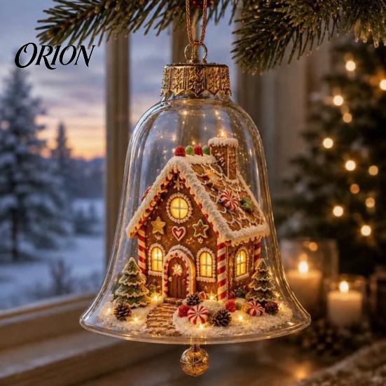 Miniature Holiday Scene Hanging Balls 3D Christmas Bell Ornament, Winter Clear Decoration with Santa Reusable Festival Ornaments Snowman Reindeer