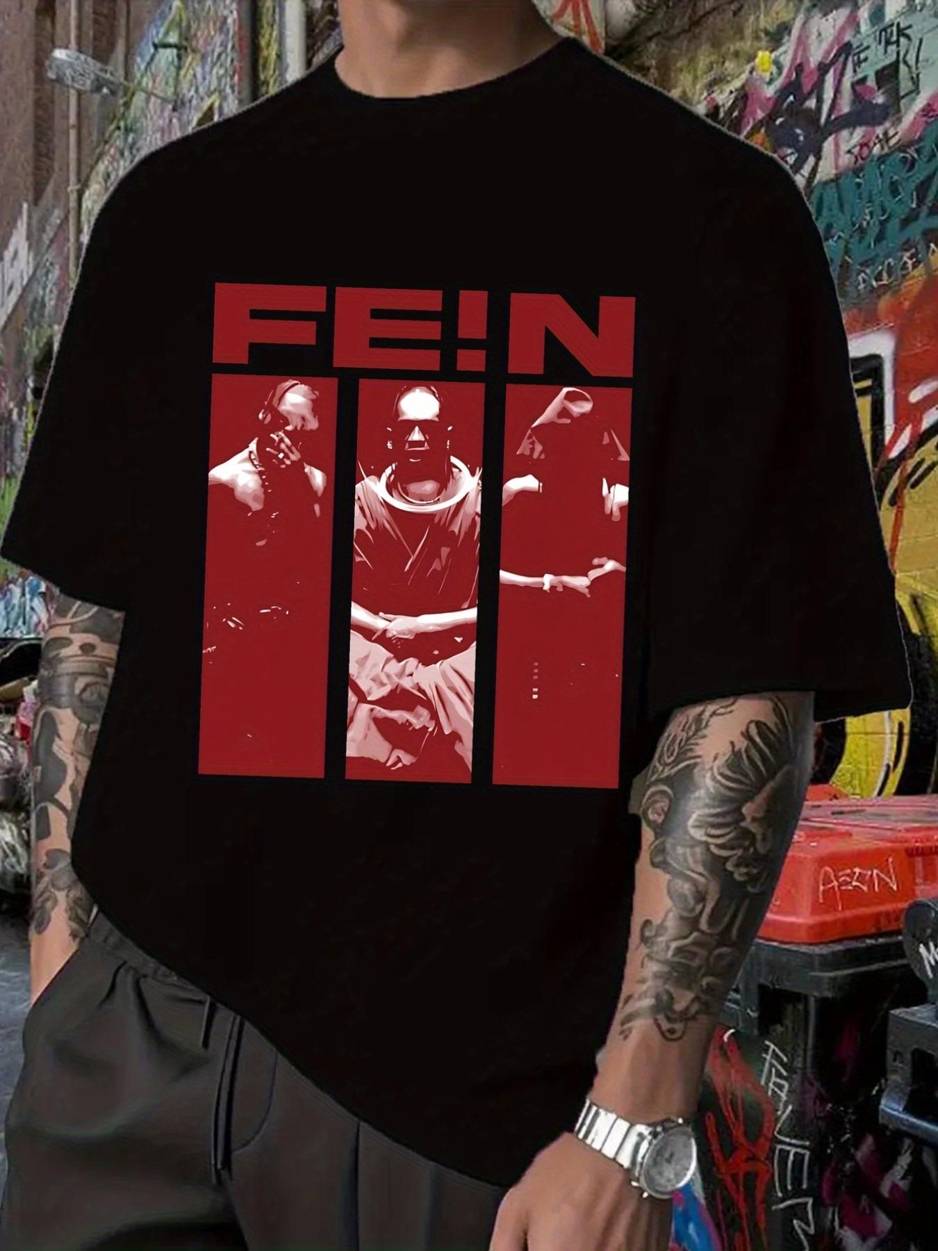 

FEIN Hip-Hop Band Graphic T-shirt - Black Casual Short Sleeve Tee with Red Print XXL