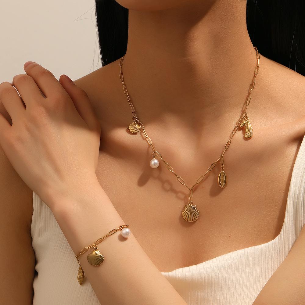 Stainless Steel Pearl Marine Life Jewelry Set - Summer Beach Collection