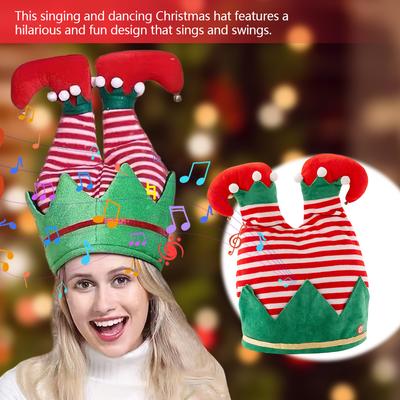 Singing and Dancing Christmas Hat for Women Men Santa and Elf Pants Hat Merry Xmas Carnival Party Costume Props