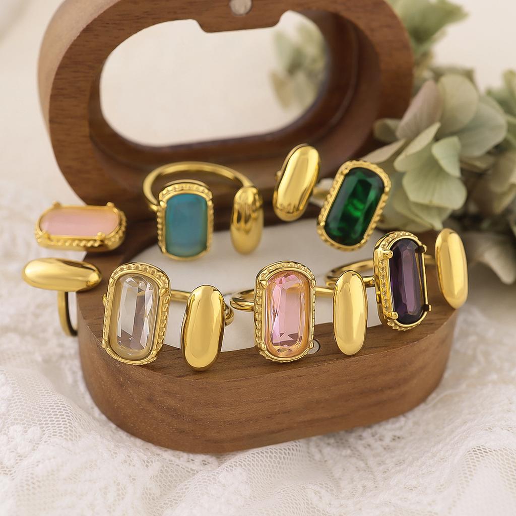 Square Inlaid Zircon Open Ring Women's Fashion Light Luxury High-end Jewelry Gift