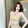 #Summer new sweet and spicy lace hem splicing tube top slim and thin women's fixed top with chest pad