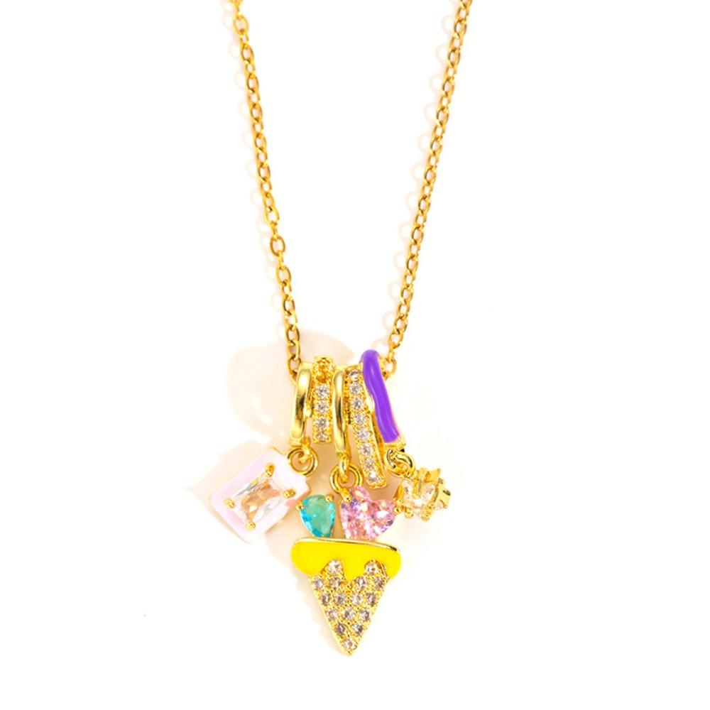 Colorful Ice Cream Necklace Simple Elegant Enamel Pendant Flower Zircon Necklace Valentine's Day