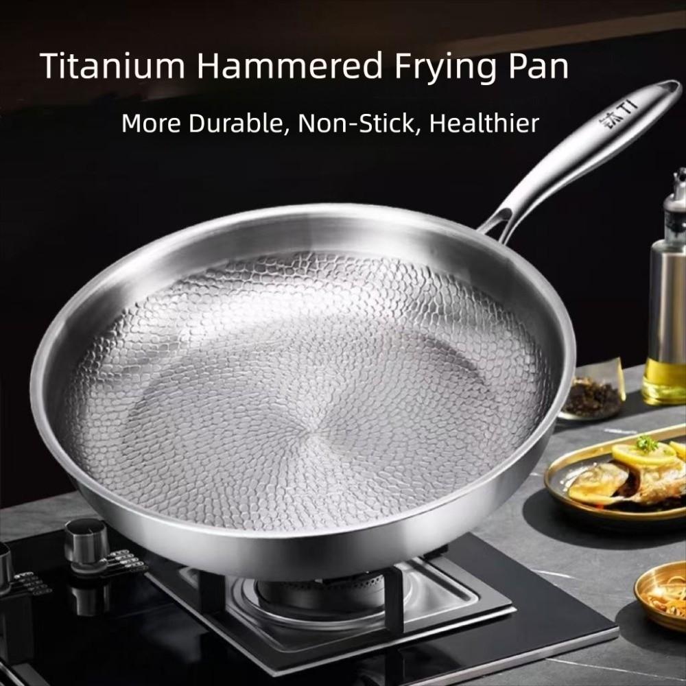 26/28/30/32cm Titanium Frying Pan Non Stick Fish Scale Hammer Pattern Steak Frying Pan Thickened with Lid Kitchen Cookware