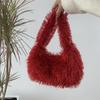 Einfarbige Damen-Schultertasche aus Kunstpelz, süße Winter-Plüsch-Handtasche, einfache Damen-Umhängetasche, Geldbörse, Clutch