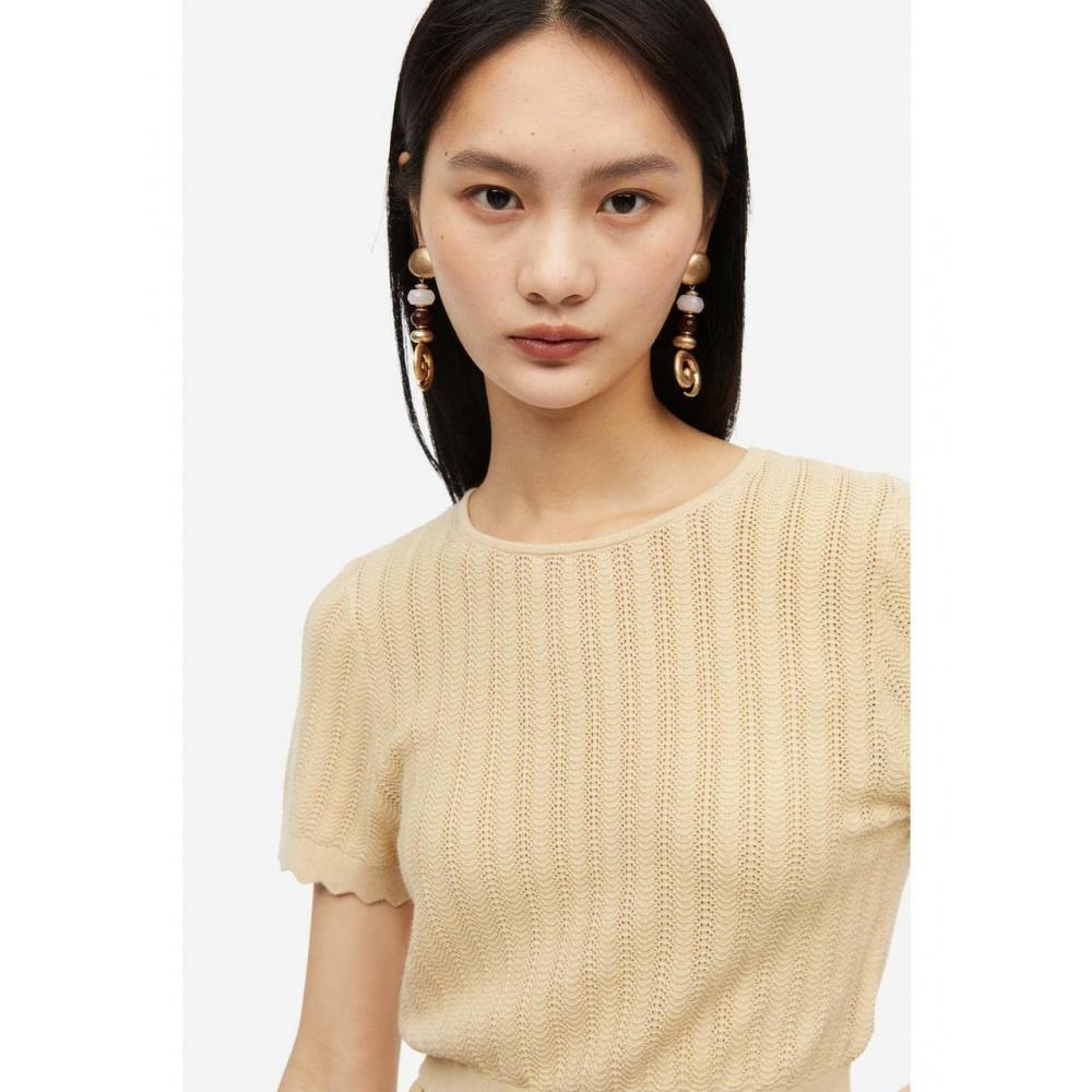 H M Pointel Knit Cropped Top Beige 1202172001