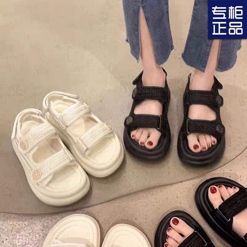 Xiaoxiangfeng Sandals Female New Fairy Style Thick-soled Versatile Flat-soled Sports Velcro Women's Shoes Ins