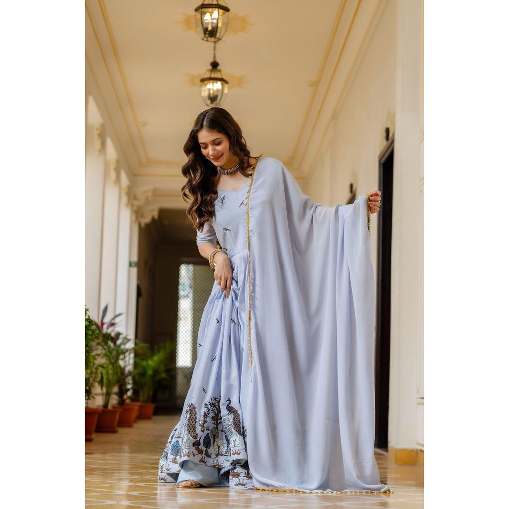 Bellissimo completo Anarkali Paksiatni Abito da Festa Matrimonio con Set Dupatta Abito
