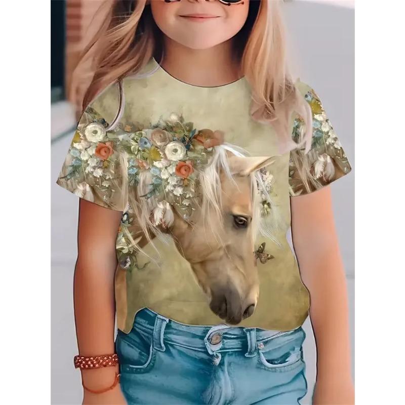 Summer Children's 3D Printed Crew Neck T-shirt Is Fashionable, Versatile, Trendy, Breathable, and Casual