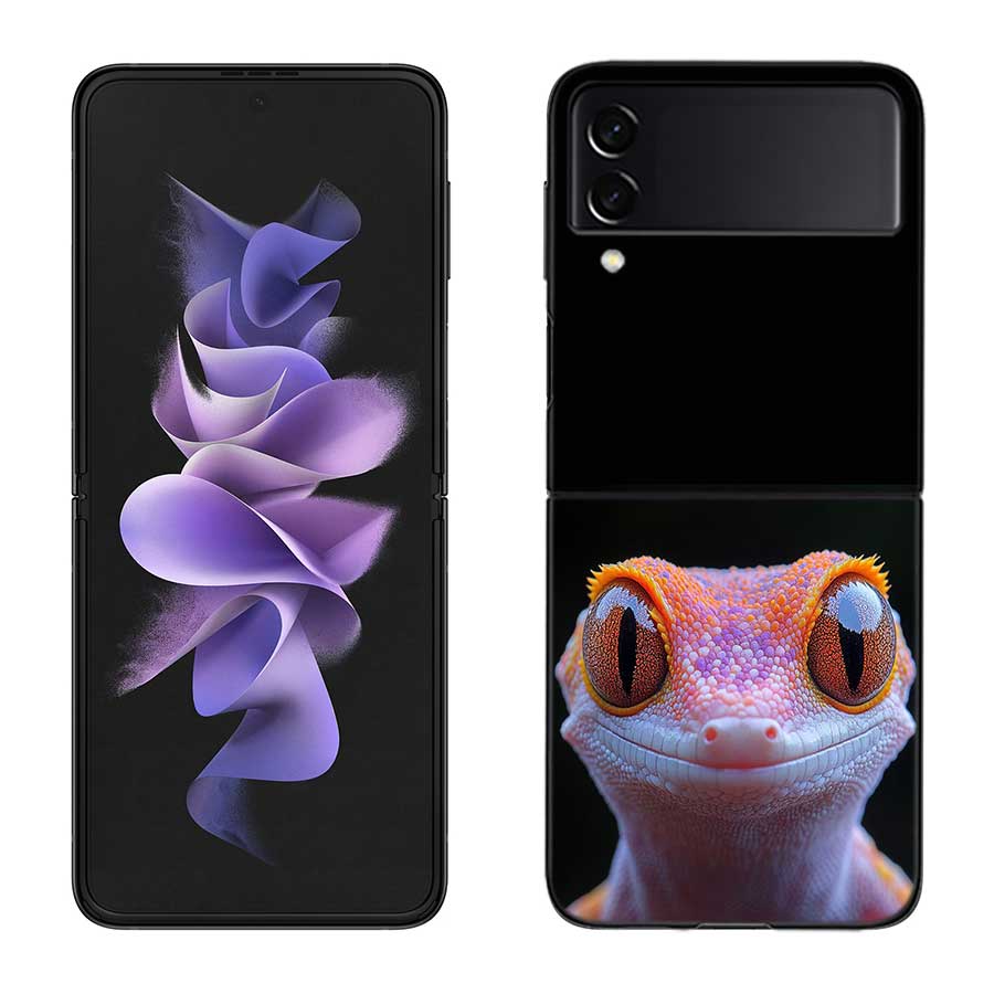 Lizards and Geckos Have Big Eyes Phone Case For Samsung Z Flip 7 6 5G Galaxy Z Flip 5 4 3 Black Hard Cell Cover Luxury PC Shell
