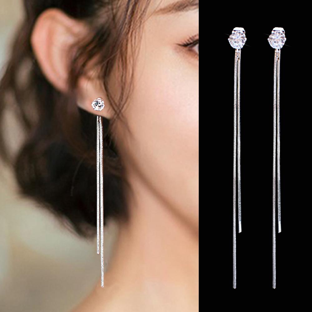 Long Crystal Tassel Gold Silver Dangle Earrings for Women Wedding Drop Earring Jewelry Gifts