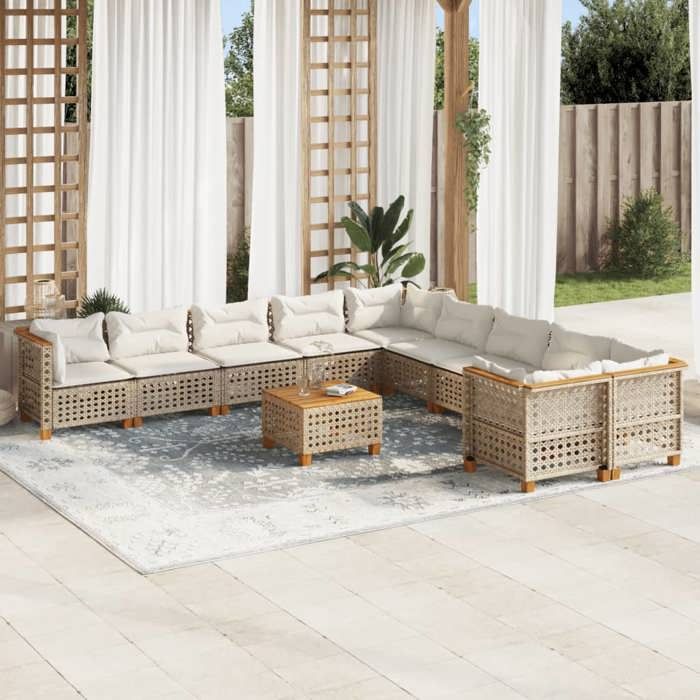 VidaXL Garden Lounge Set 11 Pcs with Beige Cushions Wicker 3262054