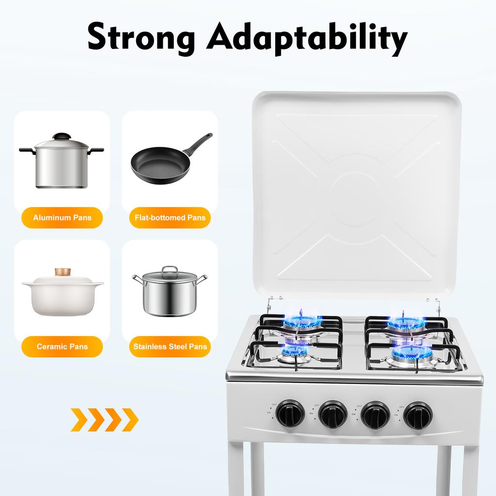 4-Burner Freestanding Gas Stove - Lightweight 19.8Lbs with Top Covers & Double Storage Shelves for Home/Outdoor