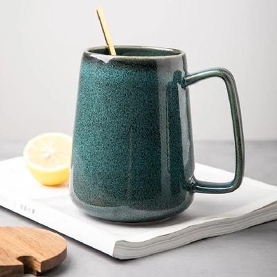 Europe Retro Ceramic Mug with Spoon Coffee Large Capacity Creative Household Office Light Luxury Tea Drinkware Cup Couples Gift
