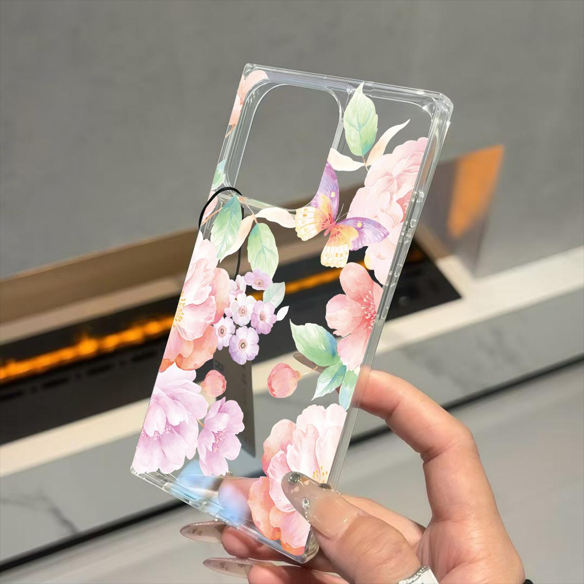 

Прозрачный квадратный чехол-накладка для iPhone 14 Pro Max 15 Plus 11 12 13 16 ProMax, защита от окисления, чехол с узором из бабочек и цветов iphone 11 ProMax