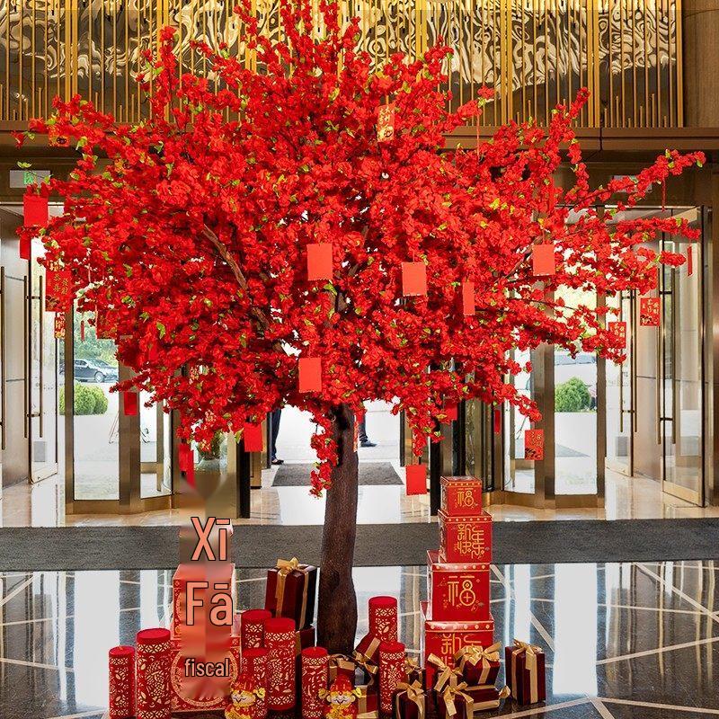 Chinese Style Red Artificial Peach Blossom Tree