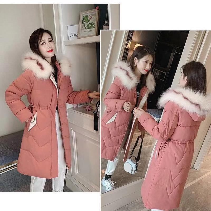 Podzimní a zimní péřová bunda Bavlněná bunda Dámská střední délka Velký kožešinový límec Zesílená bavlněná bunda