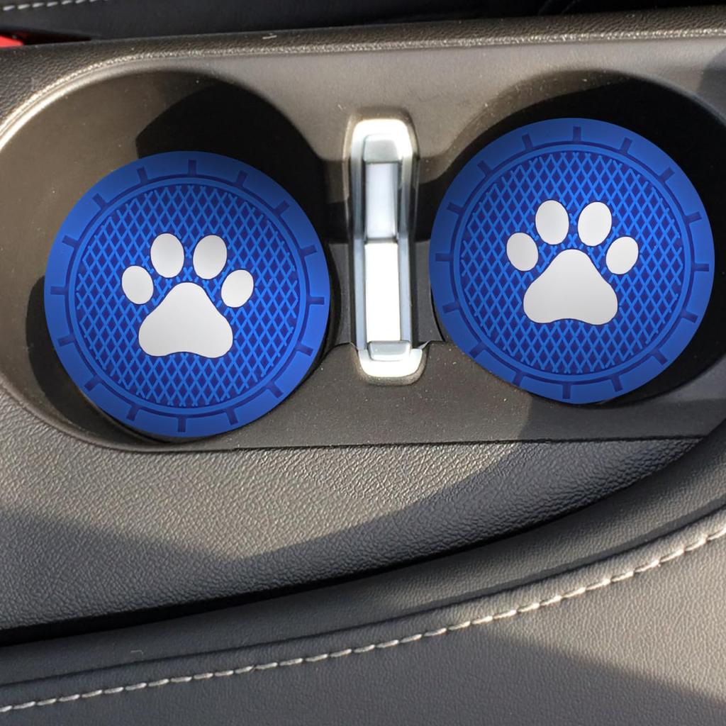 LEDMOMO Car Paw Print Set of 7cm Drink Holder PVC Heat Stain Noise Car Interior Blue Coasters, Design, 4, Diameter, Compatible, Non-Slip, Washable,