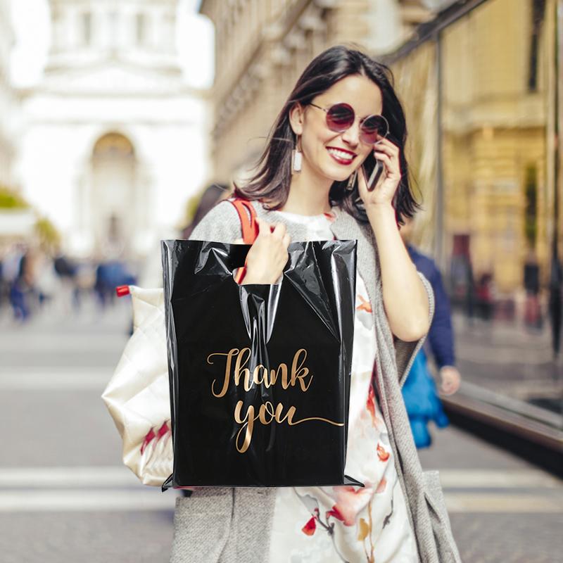 10Pcs Black Thank You Gift Bag Birthday Bachelorette Party Wedding Gift Packaging Plastic Bag Decoration Small Business Supplies