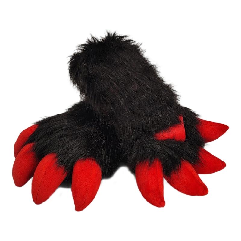 Faux Furs Plush Cats Claw Gloves Fursuit Animal Foxes Paws Mittens Halloween Cosplay Costume Accessories Adult Kids