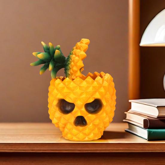 

Yousheng Halloween Pinapple Skull Storage Box with Lid Creepy Skull Resin Figurine Jewelry Trinket Keys Container Bowl Home Office Desktop Decoration Pineapple