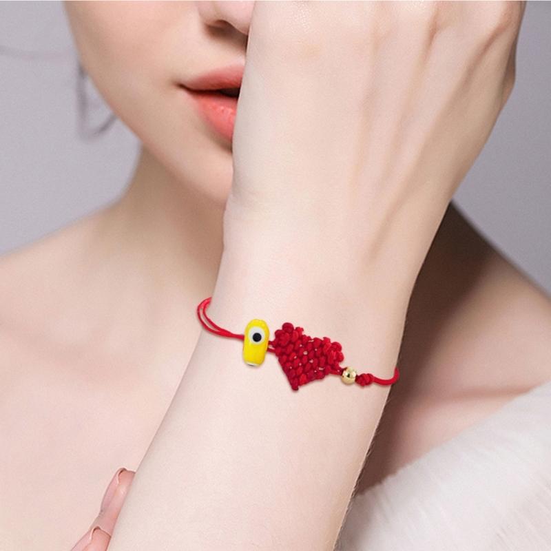 Handcrafted Red Cord Evil Eyes Bracelet With Heart Charm Adjustable Wrist Jewelry For Women Men Friendship Gift
