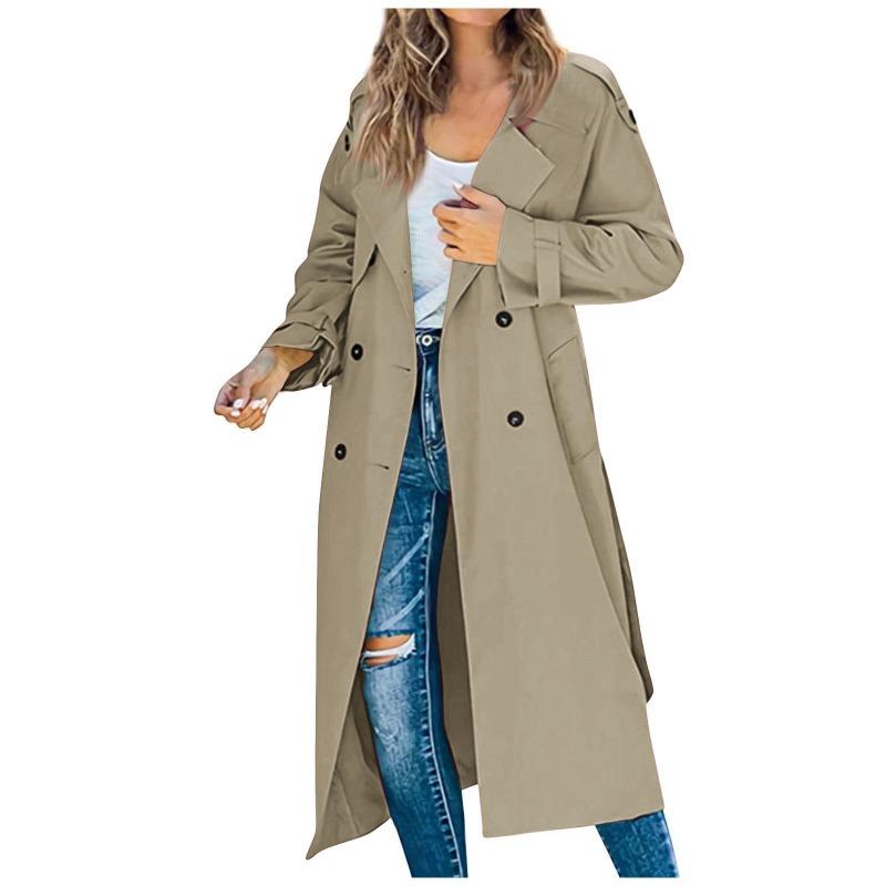 Damen Mode Einfach Zweireihig Trenchcoat Vintage Reverskragen Lange Ärmel Weiblich Schick Dame Outfits