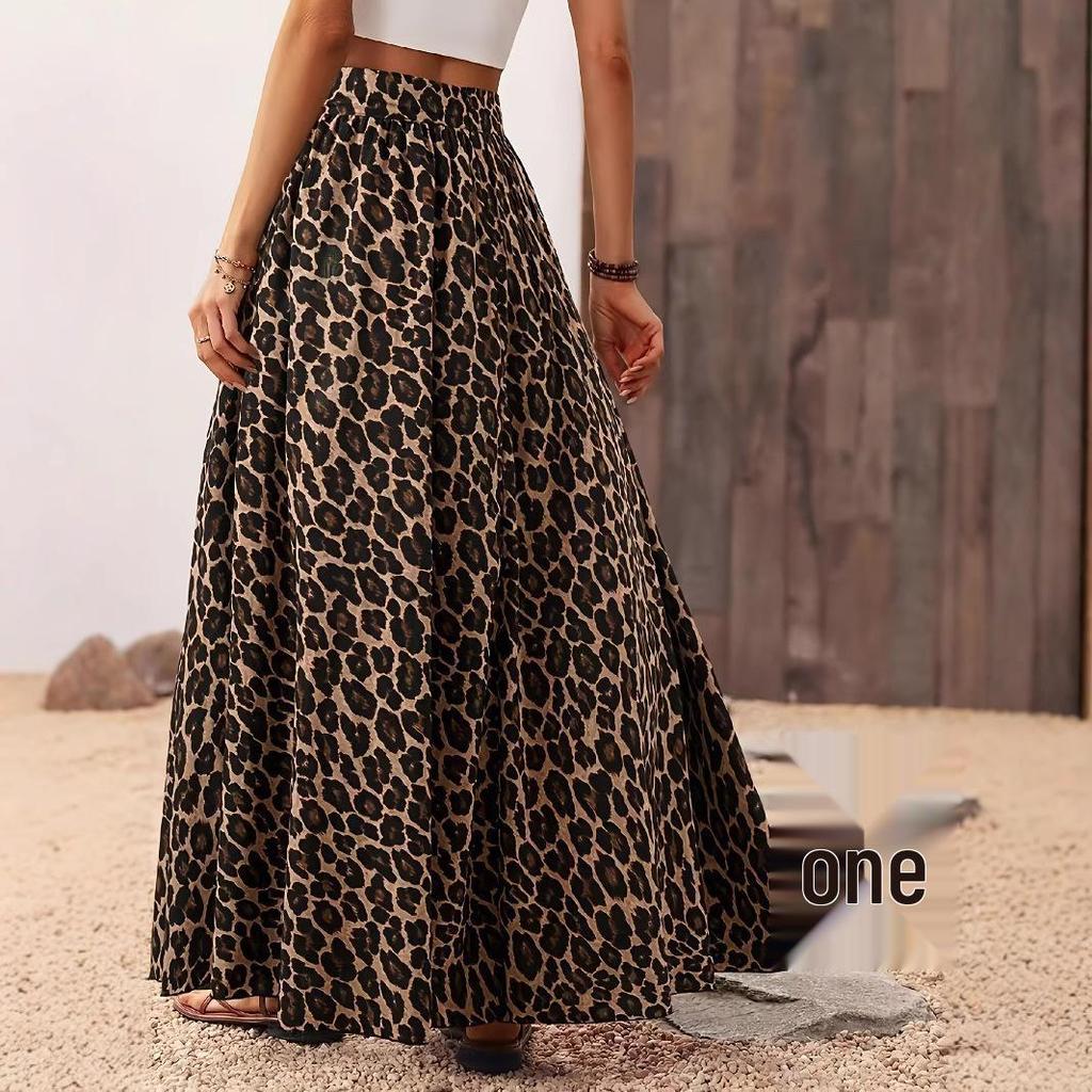 2025 Spring/Summer Leopard Print High-Waisted Midi Skirt