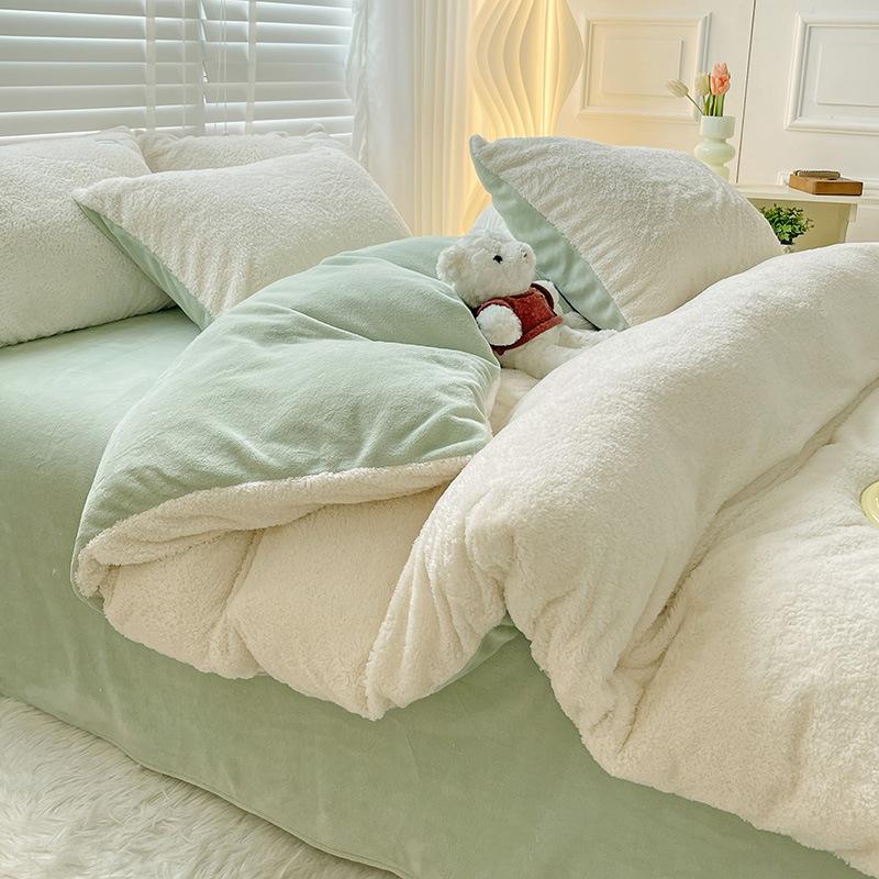 Milk Velvet Four Piece Set Ins Wind Winter Thickened Coral Velvet Bedspread Quilt Cover Flannel Bedding