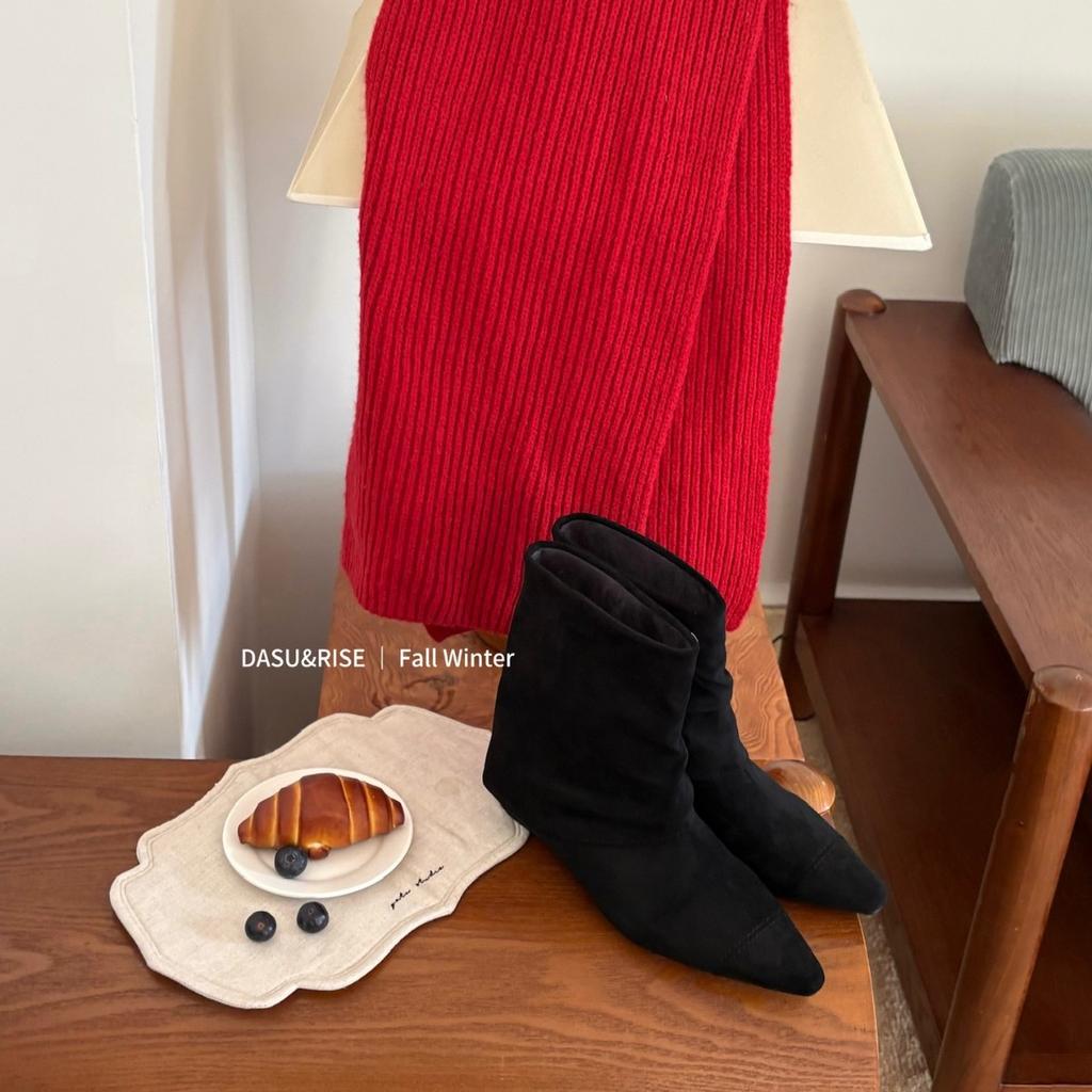 2025 New Pointed Suede Inner Heel Low Trouser Tube Boots Versatile Thin Martin Women's Short Boots