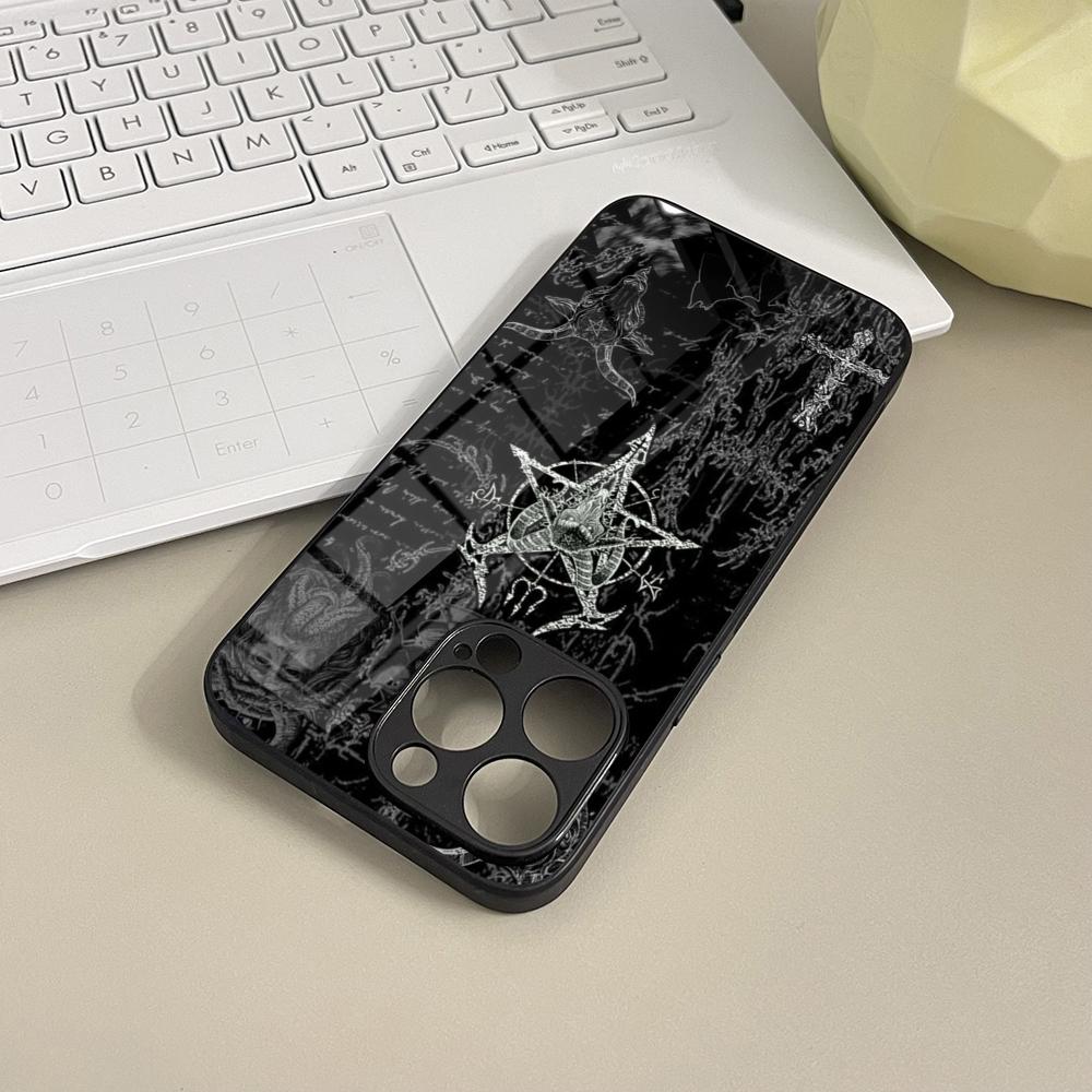 

Pentagram 666 Demonic Satanic Phone Case Tempered Glass For IPhone 16 17 13 14 12 15 11 Pro Max Plus Mini XR Coque iPhone 12 Pro Max