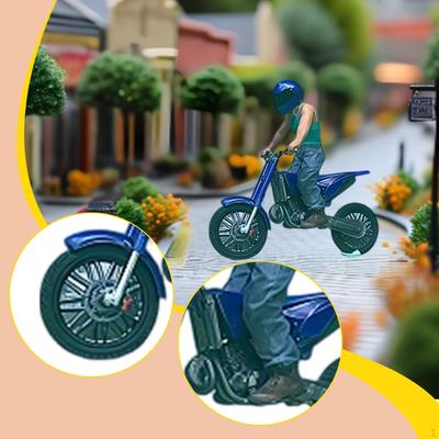 1/64 Miniature Biker and Motorcycle Mini Ornament for Train Layout DIY Scene Desktop