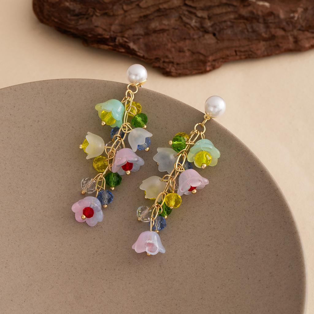 Summer Color Dopamine Lily Of The Valley Earrings Super Fairy Seaside Vacation Earrings Long Flower Fringed Earrings
