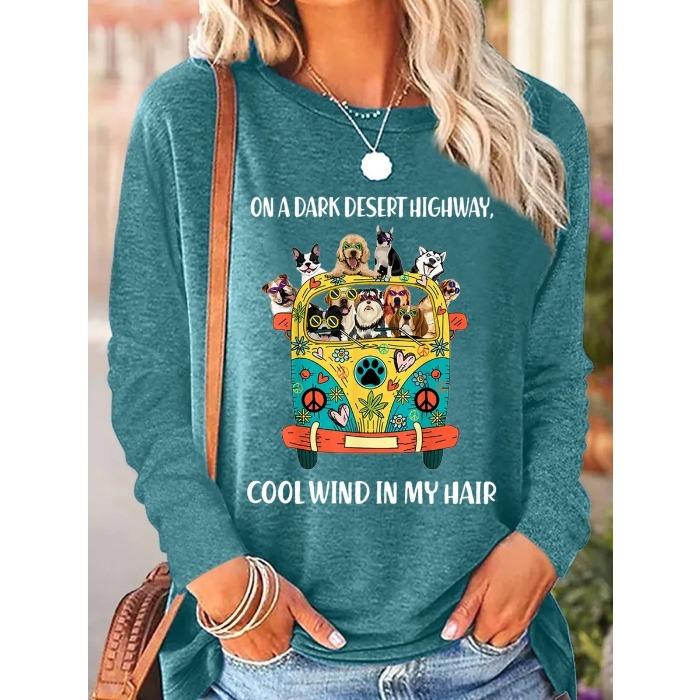 Round Neck 3D Printed Animal Pattern Top Fashionable Casual Long Sleeved Women's T-shirts
