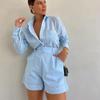 2024 Trendy Women's Casual Suit: Long Sleeve Shirt & Shorts Set