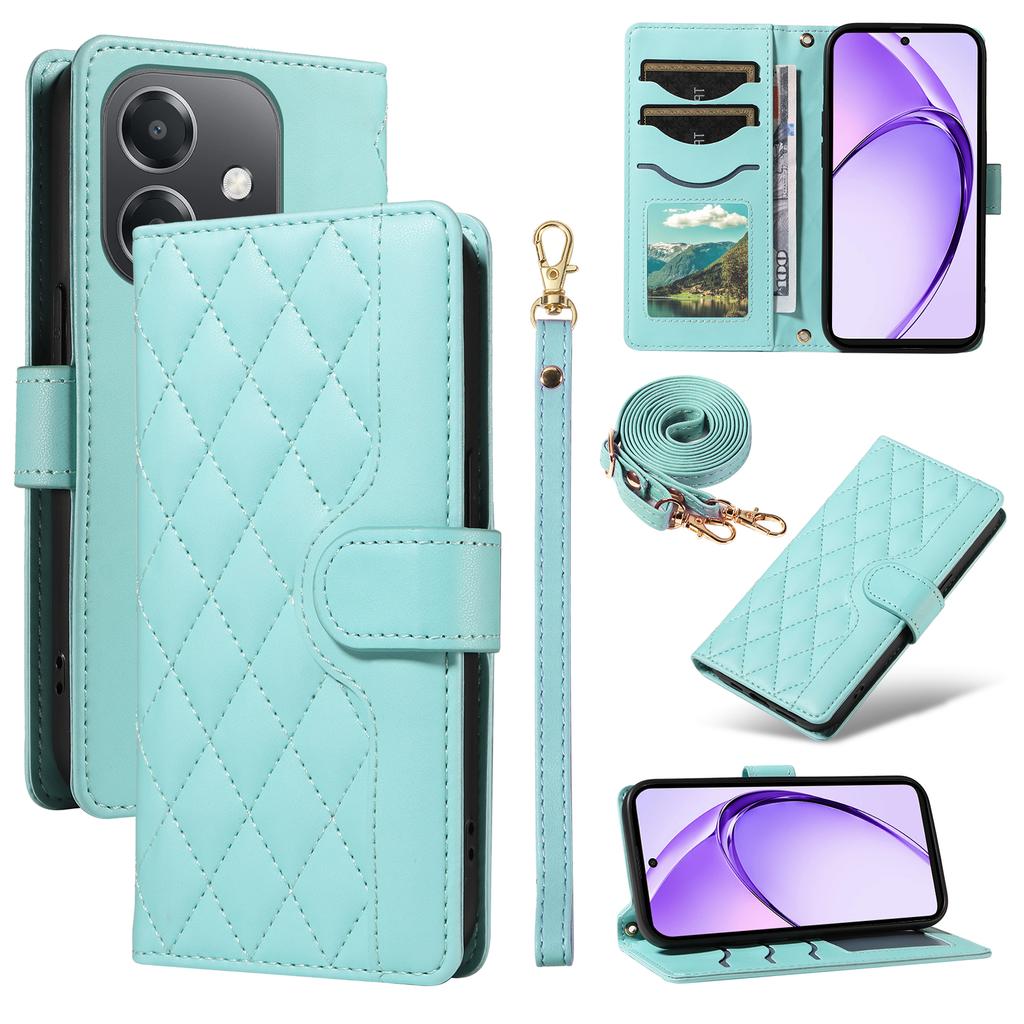 För Oppo A5x 5G/A3x 4G/5G (Indien)/A3 4G/5G/A60 5G/A40 4G/A40M 4G Fodral Plånbok Rombläder Telefonskal med Remmar