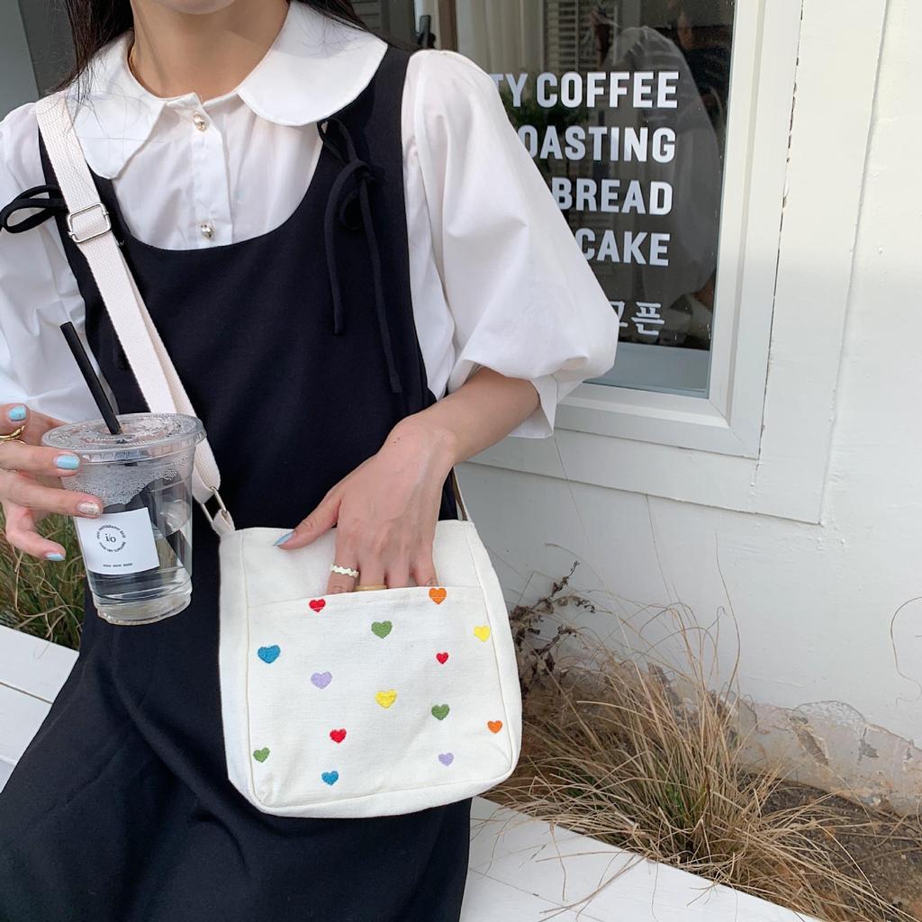 Women's Elegant Cute Smiley Face Slinkly Across Small Bag Female Student Mobile Canvas Bag