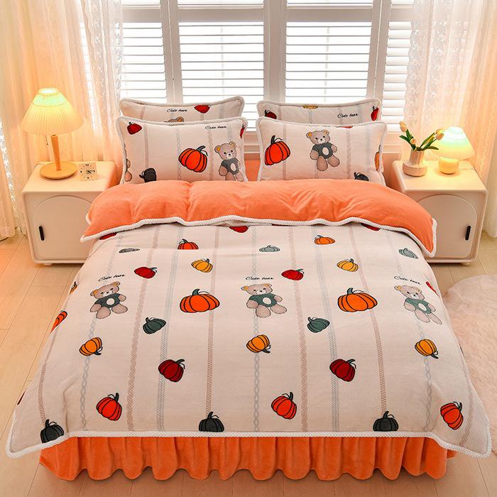 2025 Milch-Samt-Flanell 4-teiliges Set: Bettbezug aus Korallenfleece Klasse A