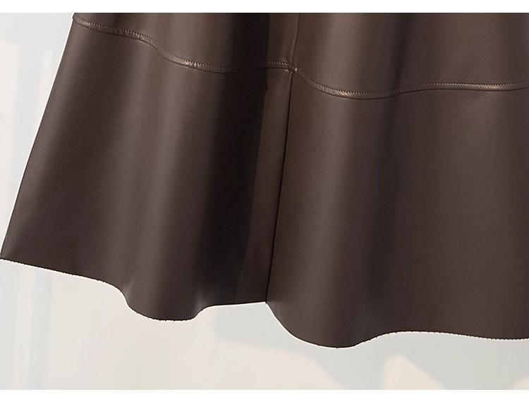 High-Waisted Coffee PU Leather A-Line Skirt - Autumn/Winter 2025 Mid-Length Slimming Pencil Design