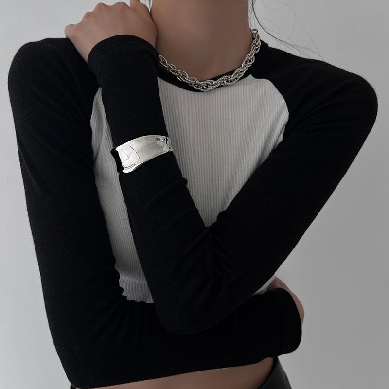 Irregular Curved Wide-faced Wavy Open Bracelet Ins Cold Wind Personalized Bracelet Fashion High-end Jewelry Women