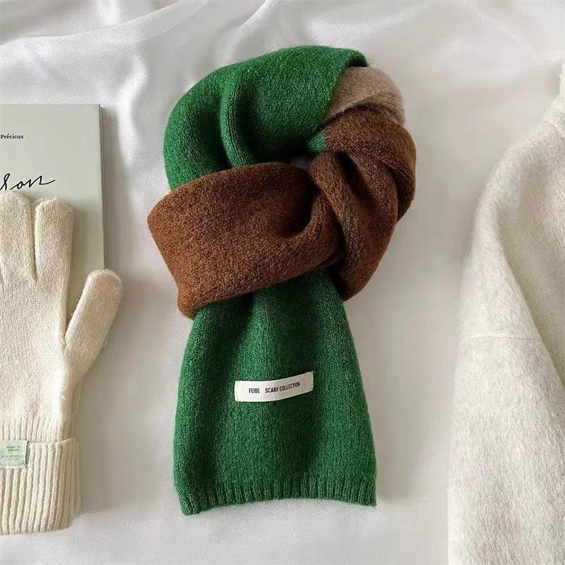 Fashion Solid Kintted Winter Scarf for Women Thick Warm Cashmere Neckerchief Elastic Woolen Yarn Skinny Bufanda Foulard