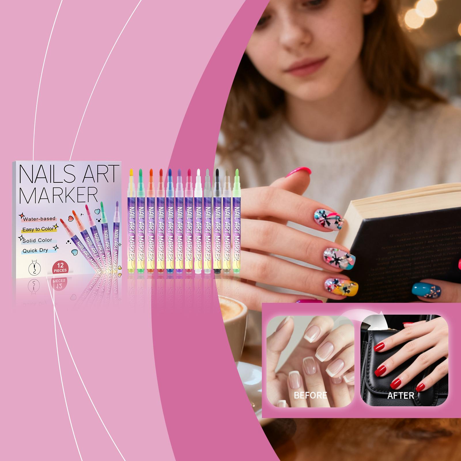 

Nail Art Marker Set 12 Pieces Water Based Quick Dry Solid Color Nail Design Pens for DIY Nail Decoration Drawing and Detailing One Size белый
