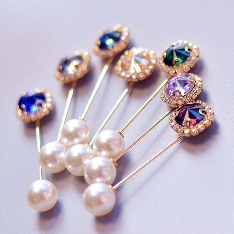 Classic Flowers Brooches New Long Crystal Needle Circular Pins Female Personality Elegant Brooch Car