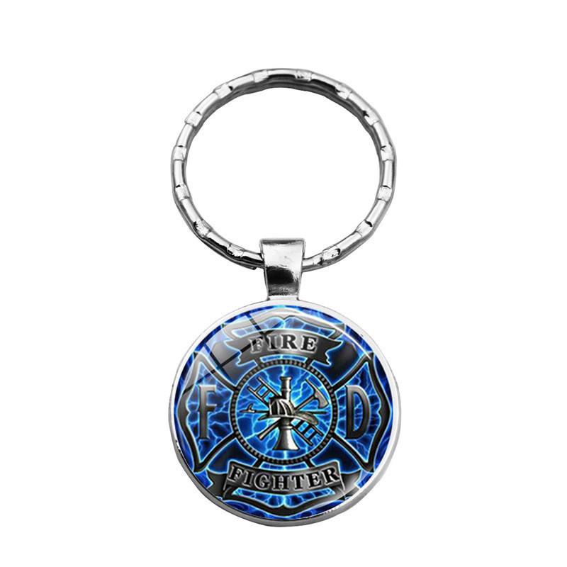 Sleek Rescue Firefighter Emblem Keychain Gemstone Zinc Alloy Key Ring For Men And Women