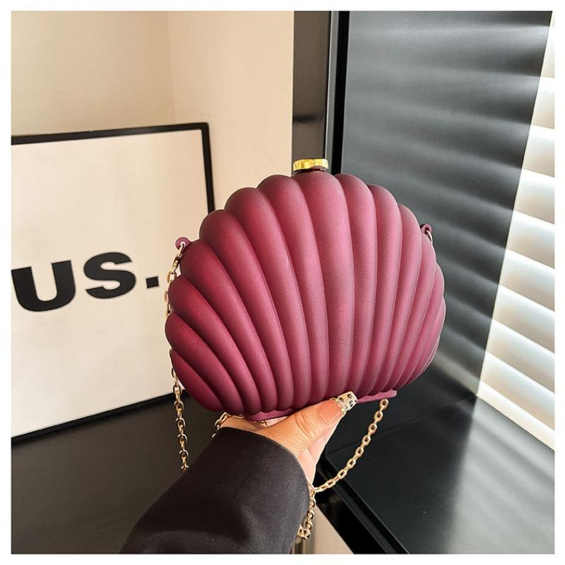 Stylish and simple glossy metal scallop chain acrylic bag, new shoulder crossbody shell bag