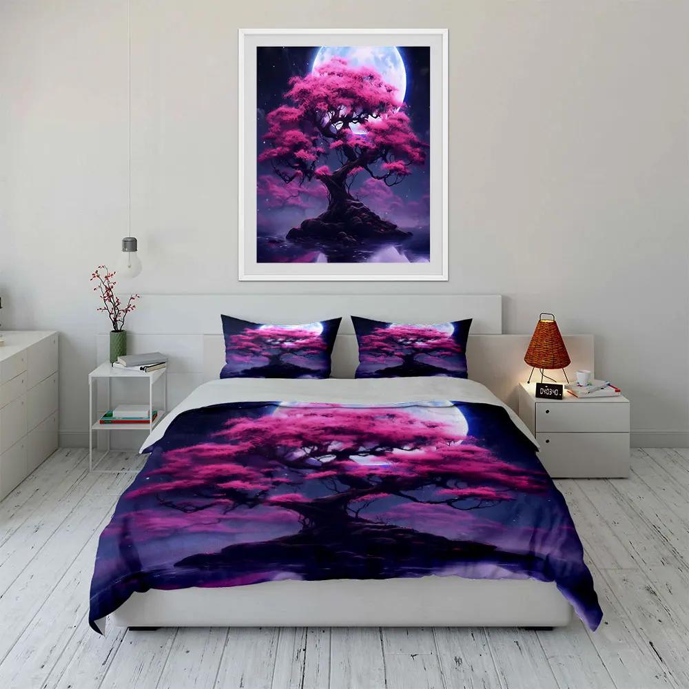 "Moonlit Pink Tree Decor Set" Soft Comfortable Duvet Cover Bedding Set Included 1*Duvet Cover & 2*Pillowcases, Gift