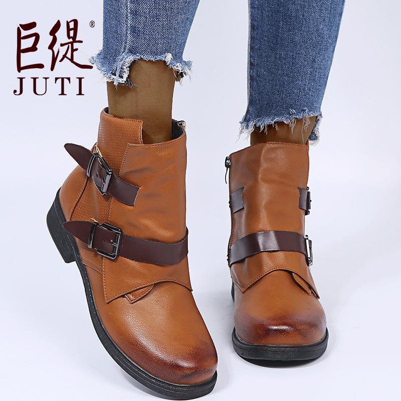 

2020 Juti autumn and winter new women s boots wish Amazon independent station retro side zipper large size women s leather boots 43