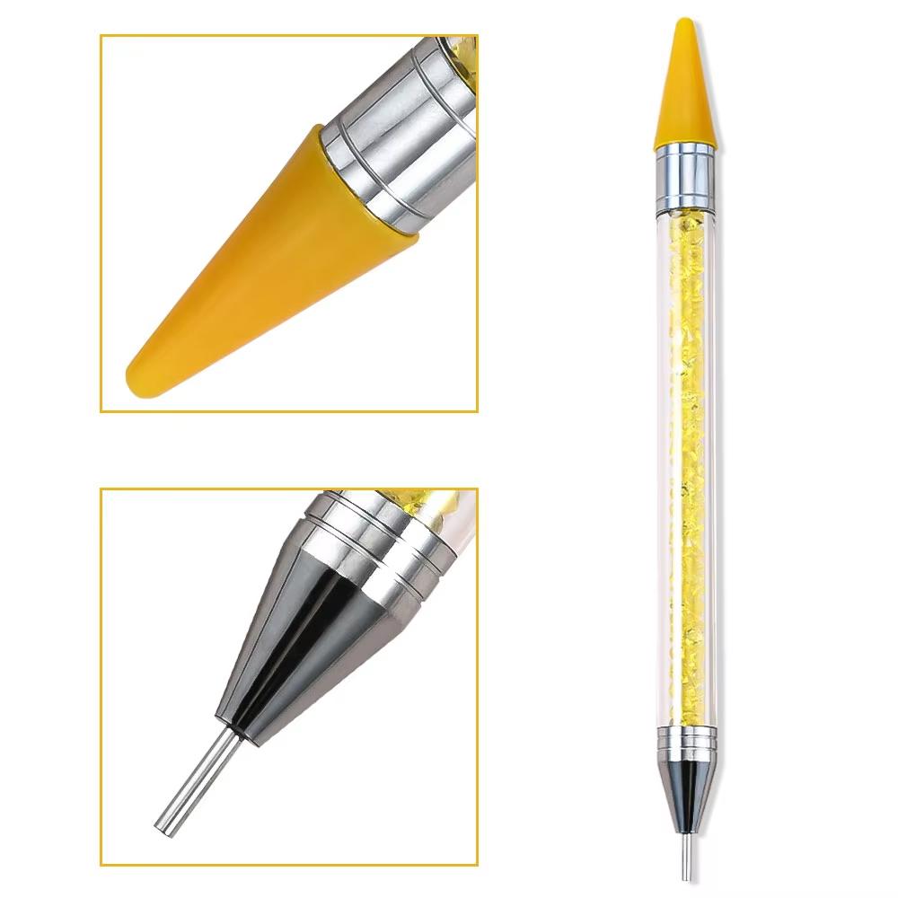 Diamond Painting Wax Picker Pen with 6 Replaceable Tips Crystal Handle Double End Rhinestone Pickup Tool for Nail Art Beads Gems DIY Crafts